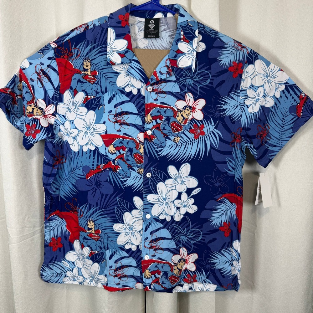 DC Comics Superman & Floral Mens Sz M Hawaiian Shirt